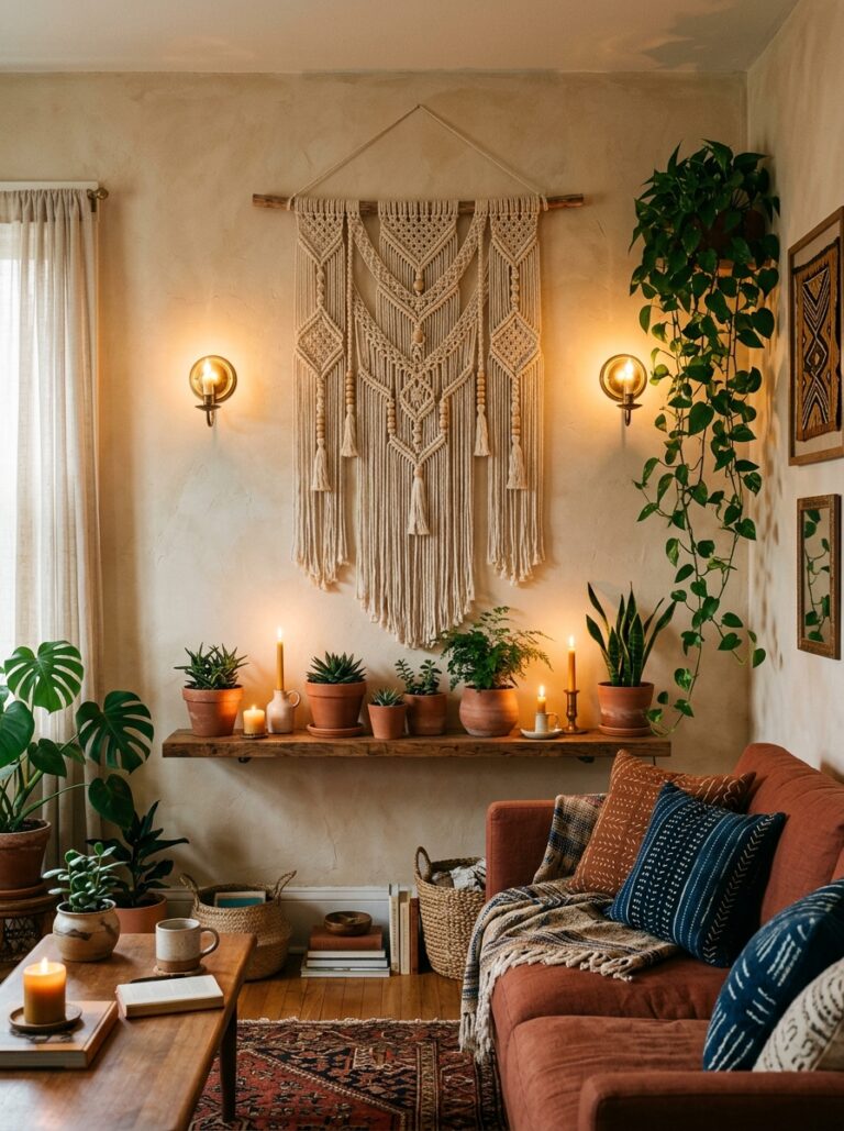 6. Macrame Wall Hanging with Brass Accents