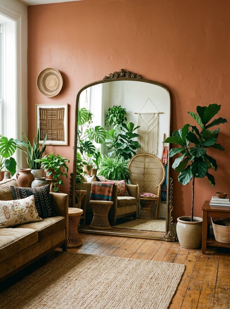 17. Oversized Floor Mirror with Plants