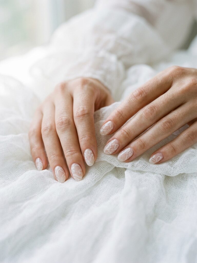 7. Sheer Lace Overlay on Bare Nail