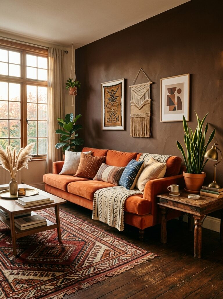 8. Sunset Orange Velvet Sofa Statement