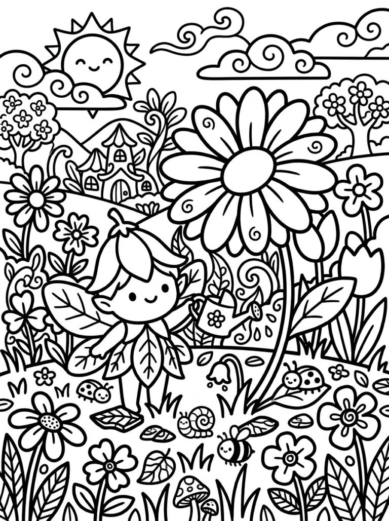 4. Fairy Watering a Giant Flower