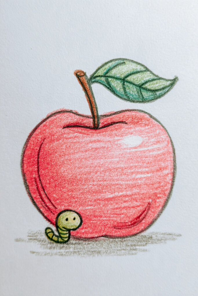 fall doodle ideas Apple with a Worm
