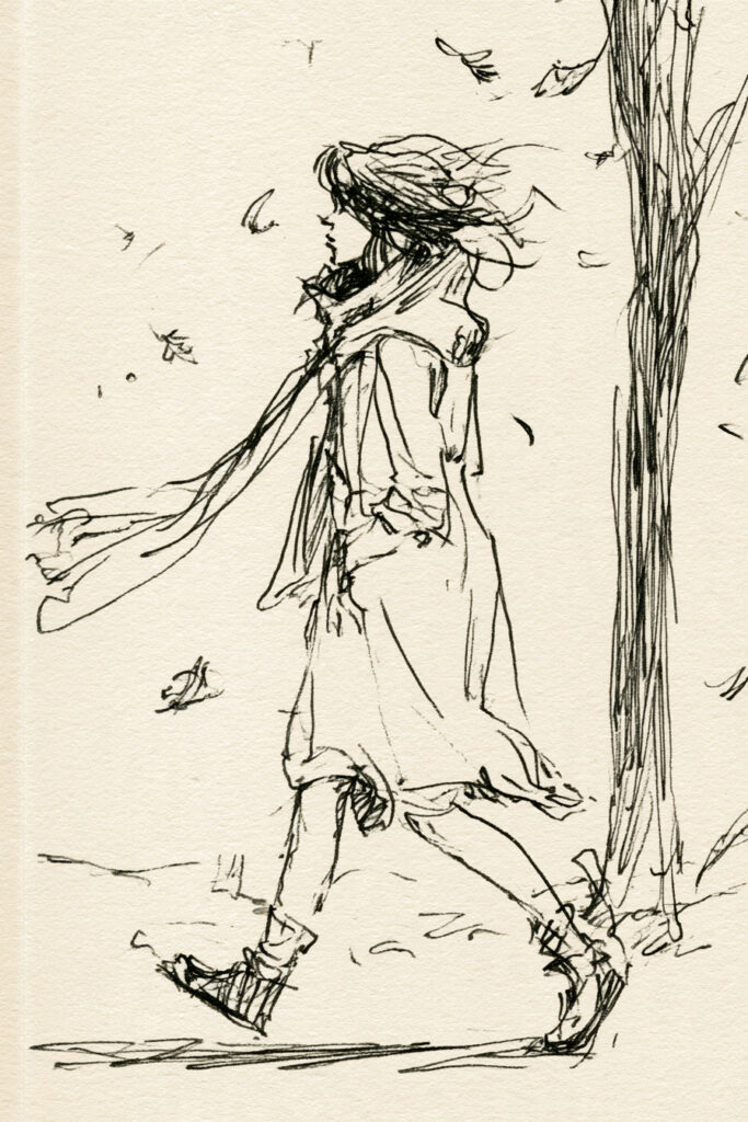 cozy girl aesthetic drawings - Autumn Walk with a Scarf
