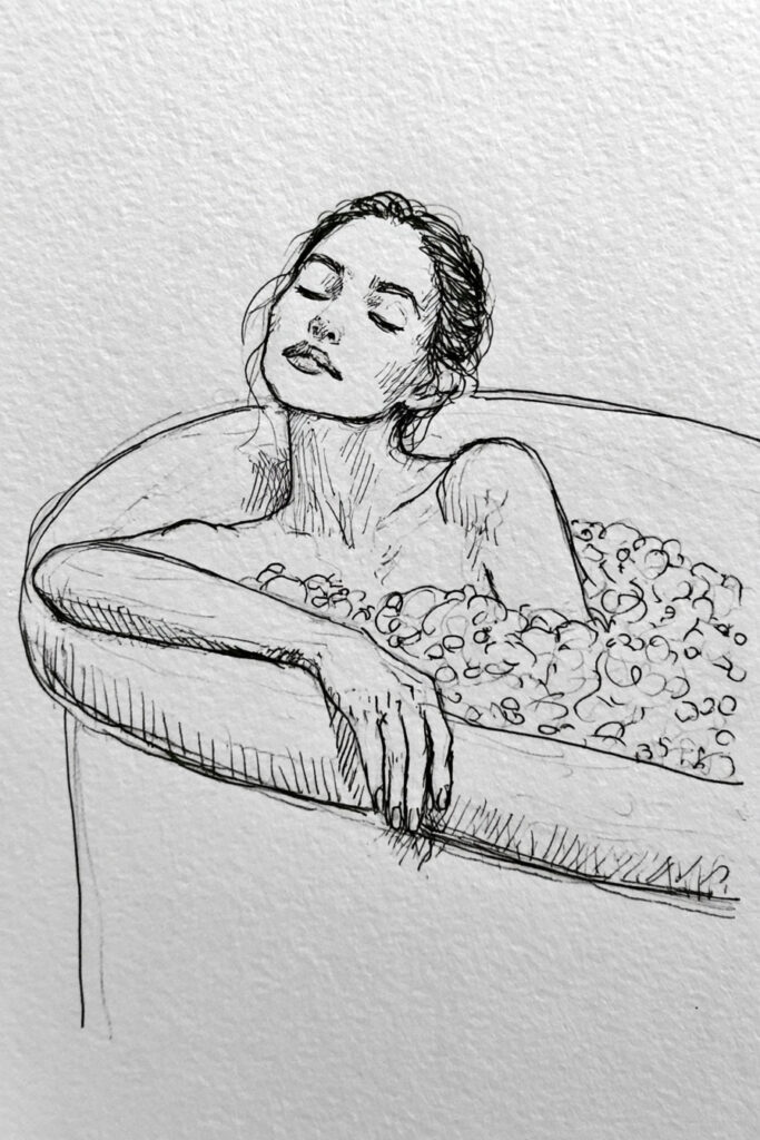 cozy girl aesthetic drawings - Bubble Bath Daydream