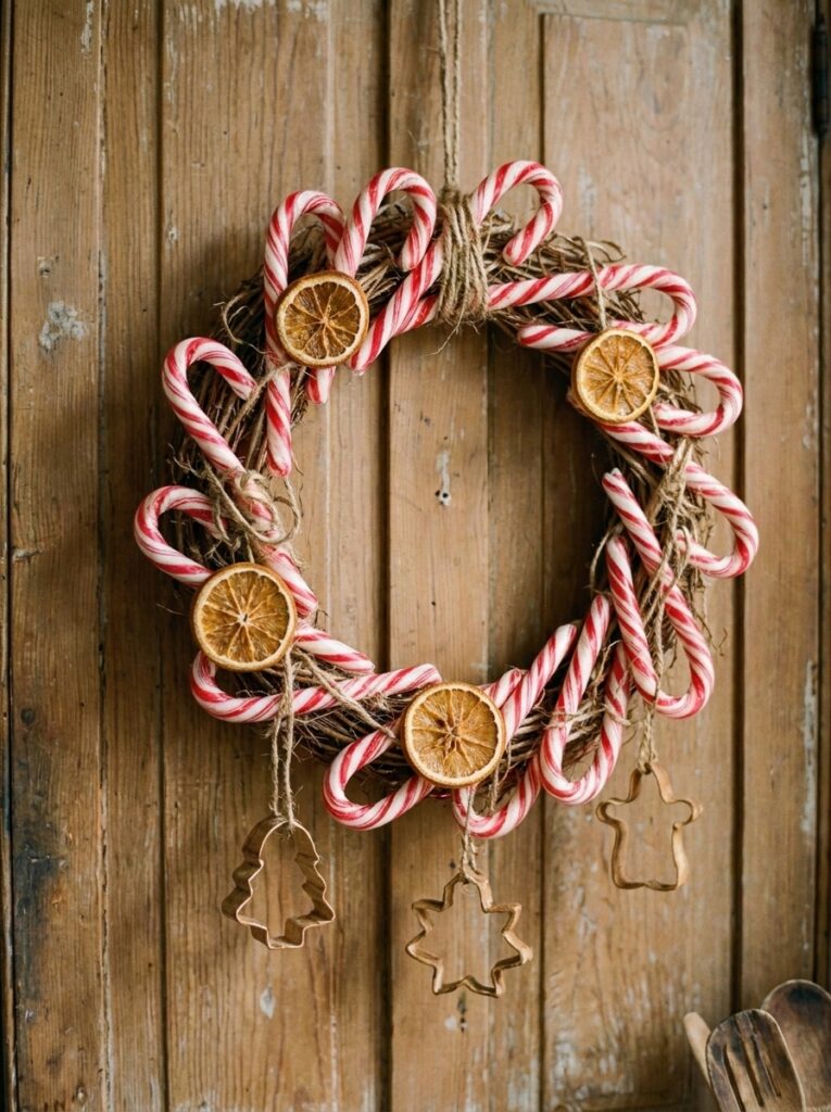 diy holiday decorations Candy cane kitchen wreath