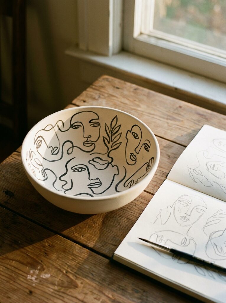 pottery bowl painting ideas Abstract line art