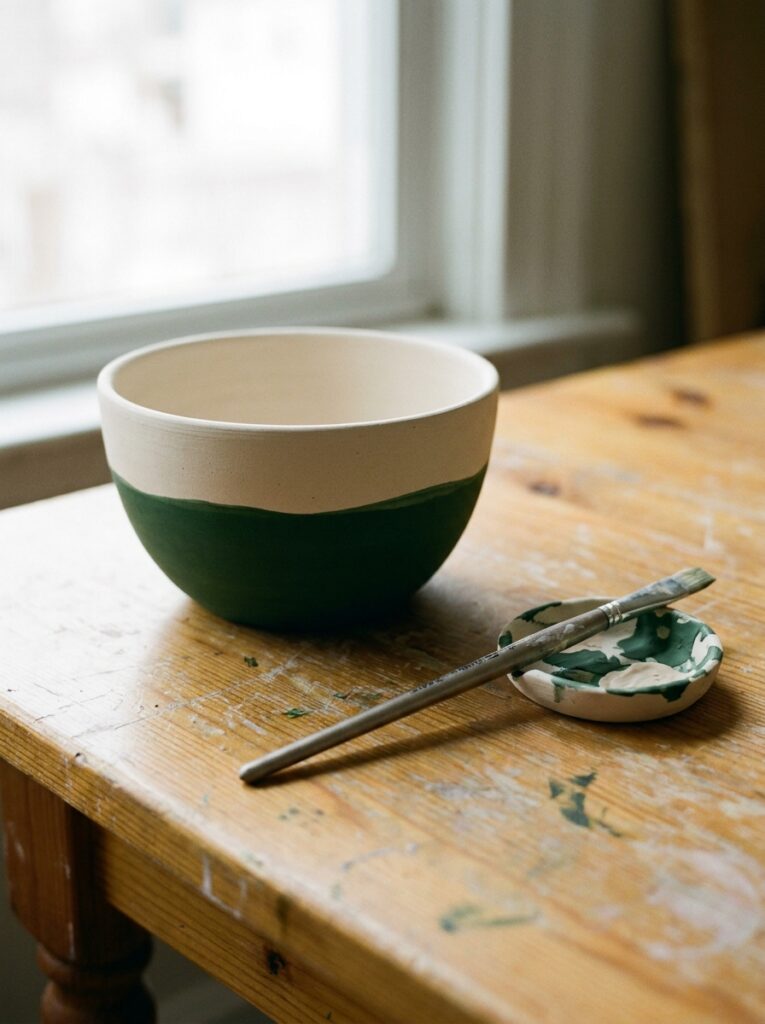 pottery bowl painting ideas Half-dipped color block 