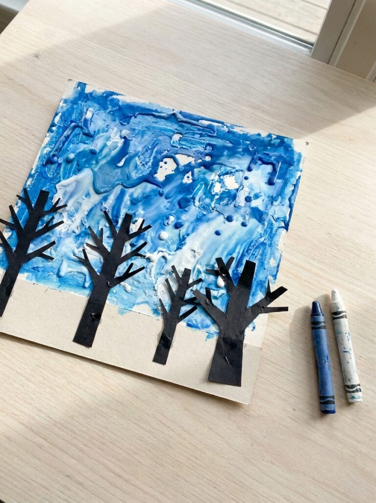 13. Melted Crayon Winter Tree Art