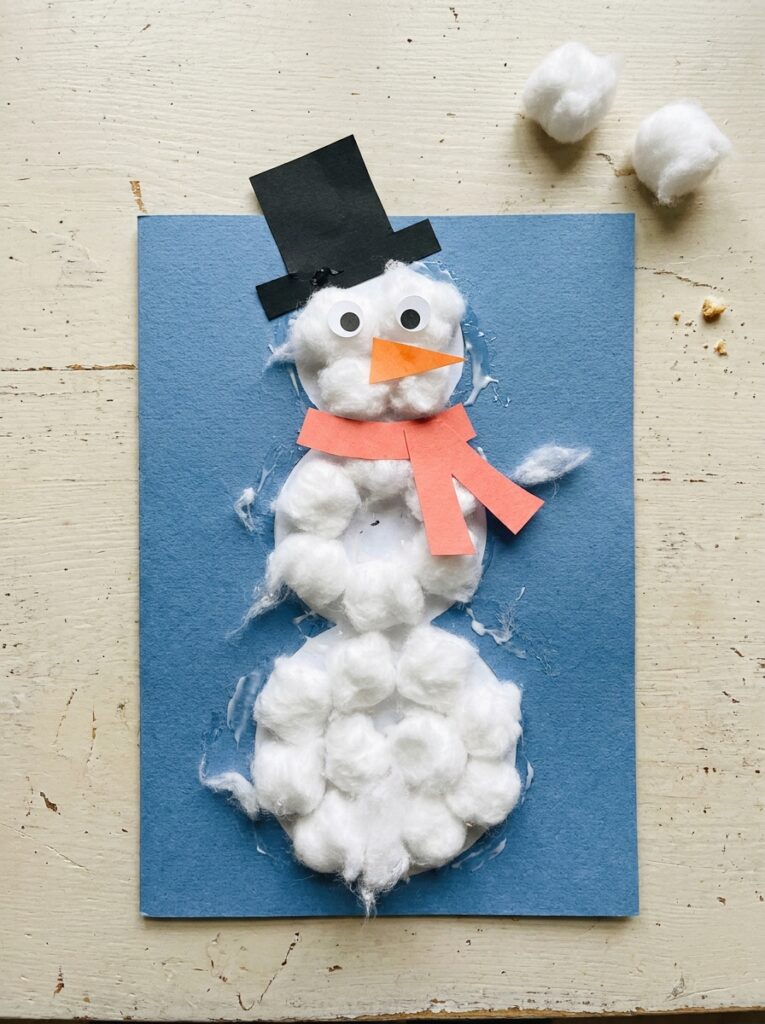 Seasonal Craft Ideas for Kids-Cotton Ball Snowman