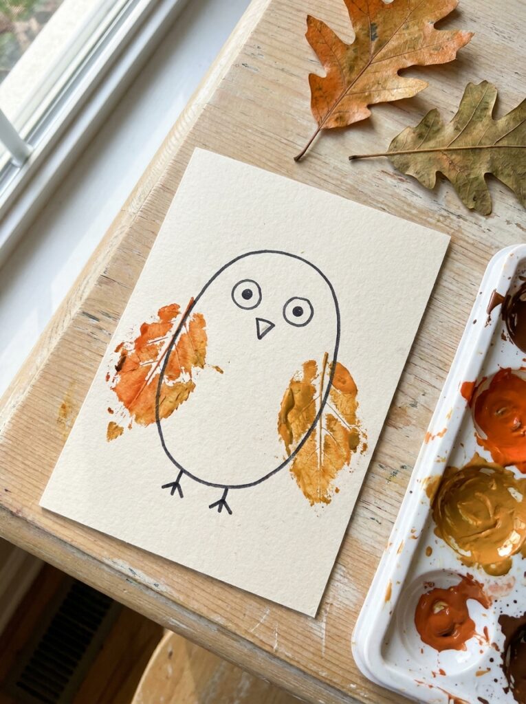 Seasonal Craft Ideas for Kids-Leaf Print Owl