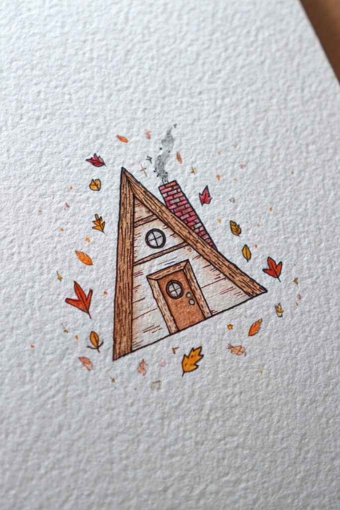 fall doodle ideas Cozy Cabin Sketch