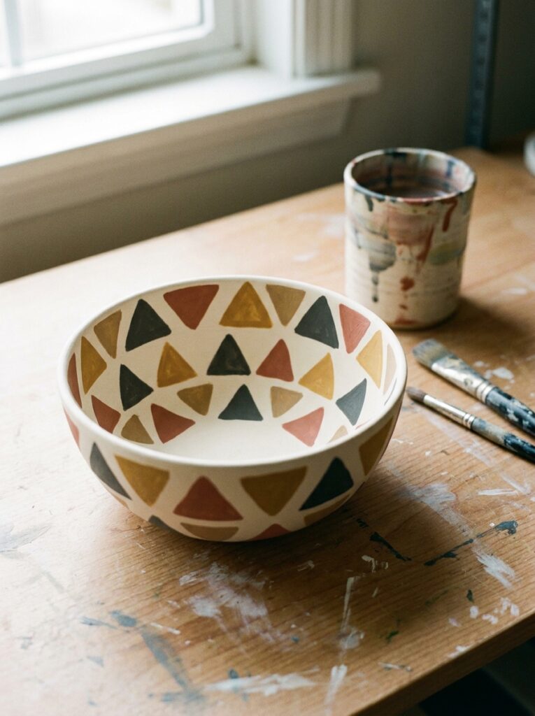 pottery bowl painting ideas Geometric triangle