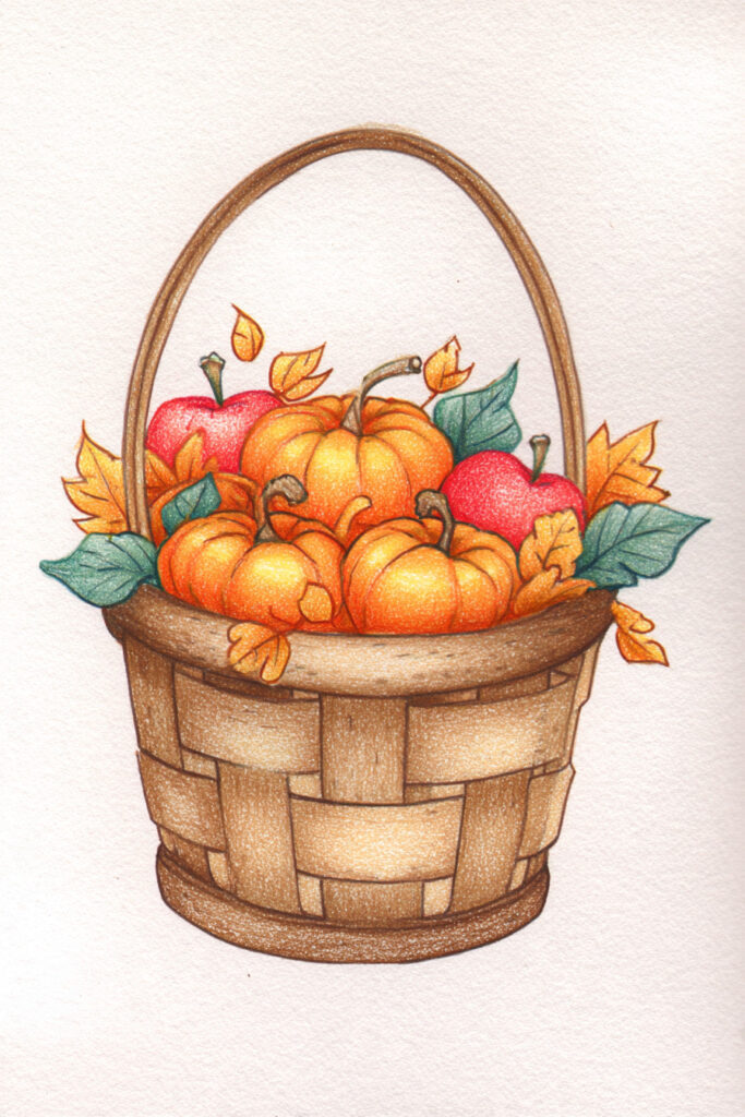 thanksgiving drawing ideas for kids Fall Harvest Basket