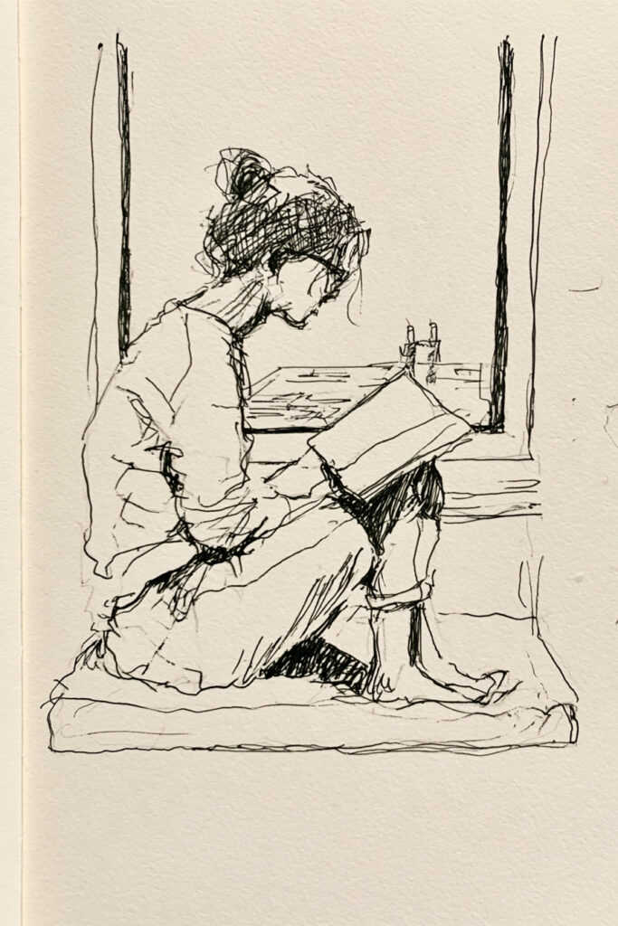 cozy girl aesthetic drawings - Girl Reading by the Window