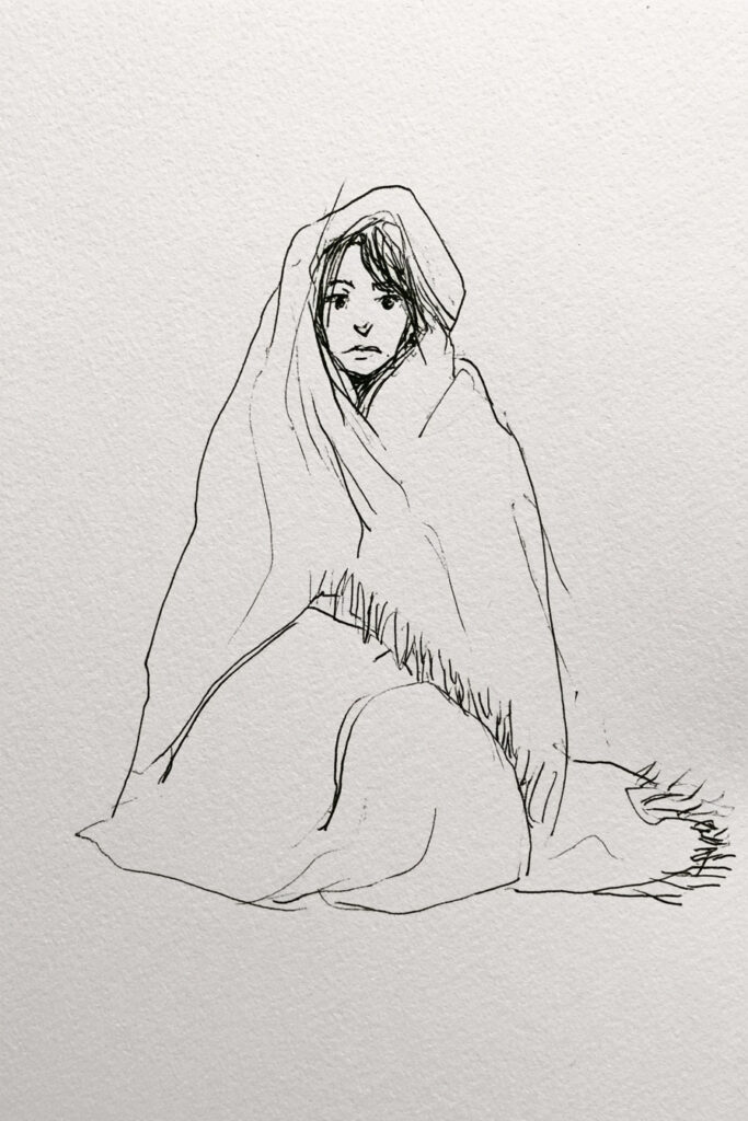cozy girl aesthetic drawings - Girl Wrapped in a Blanket