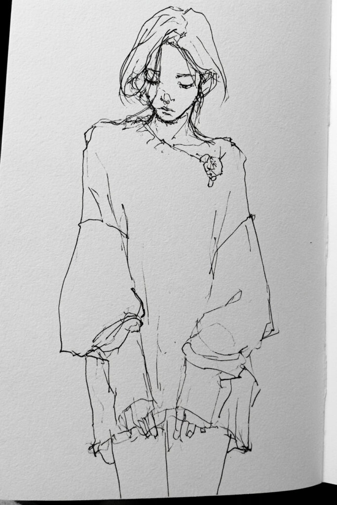 cozy girl aesthetic drawings - Girl in an Oversized Sweater