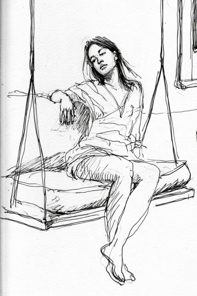 cozy girl aesthetic drawings - Girl on a Porch Swing
