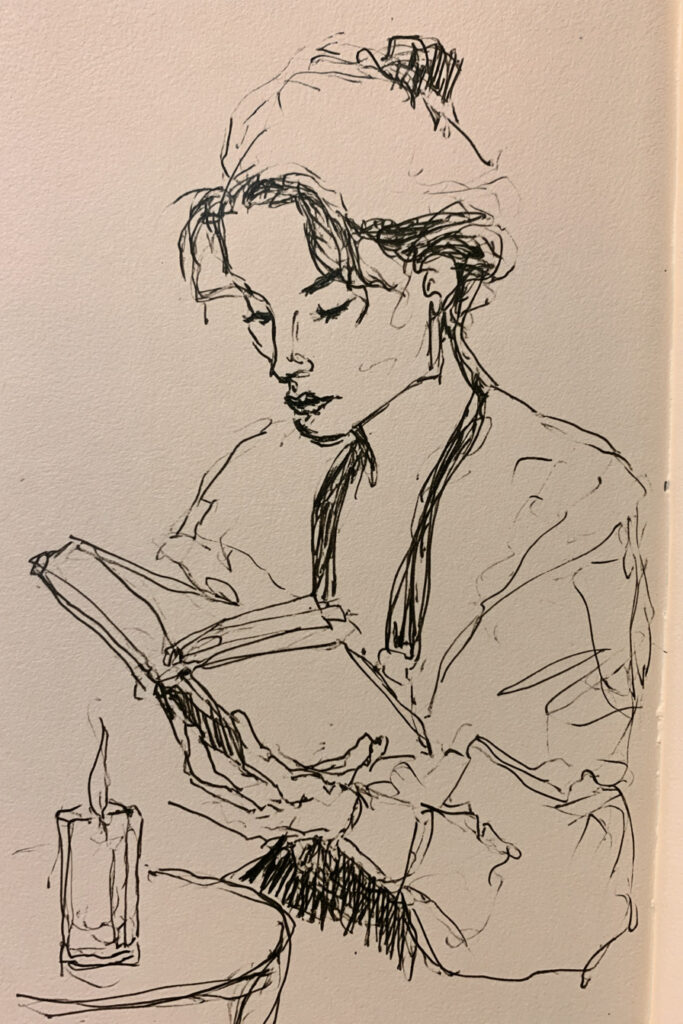 cozy girl aesthetic drawings - Girl with a Candle and Book