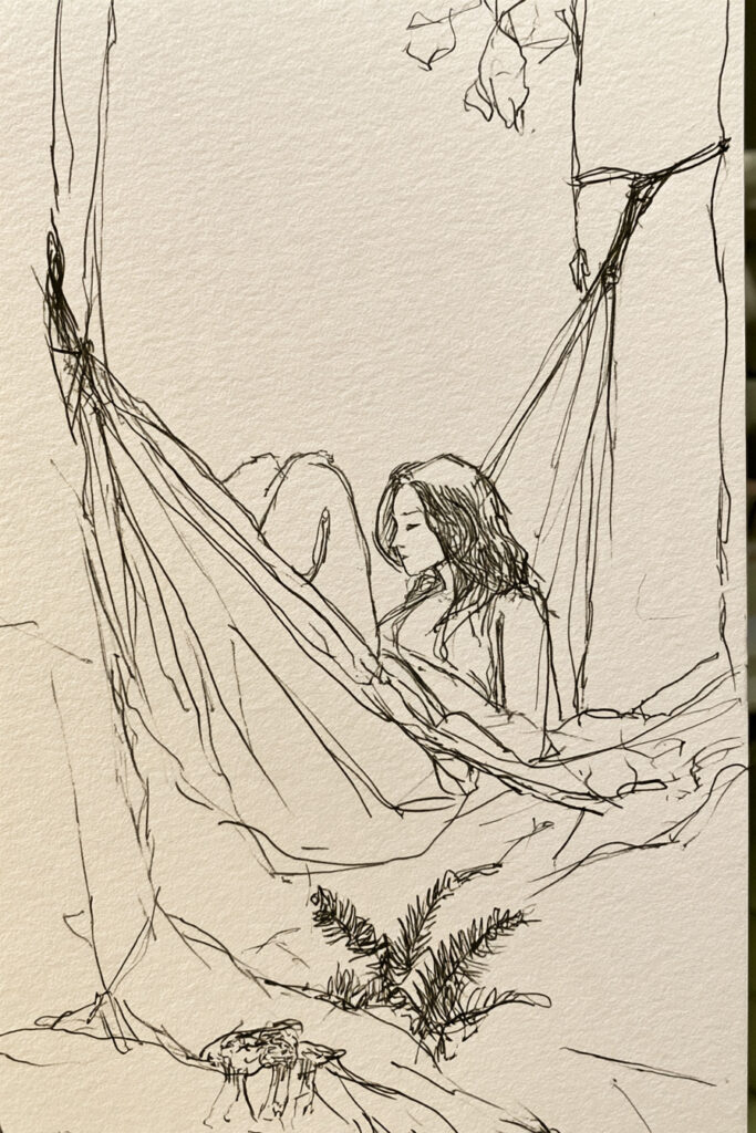 cozy girl aesthetic drawings - Hammock Under the Trees
