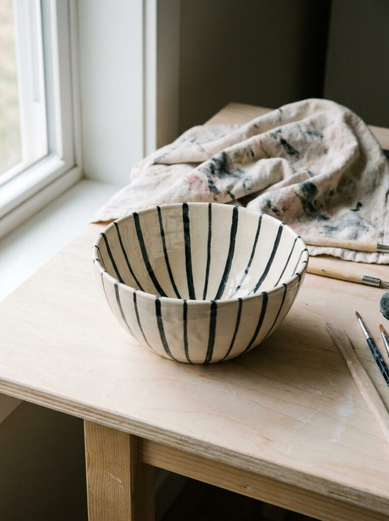pottery bowl painting ideas Black and white stripe