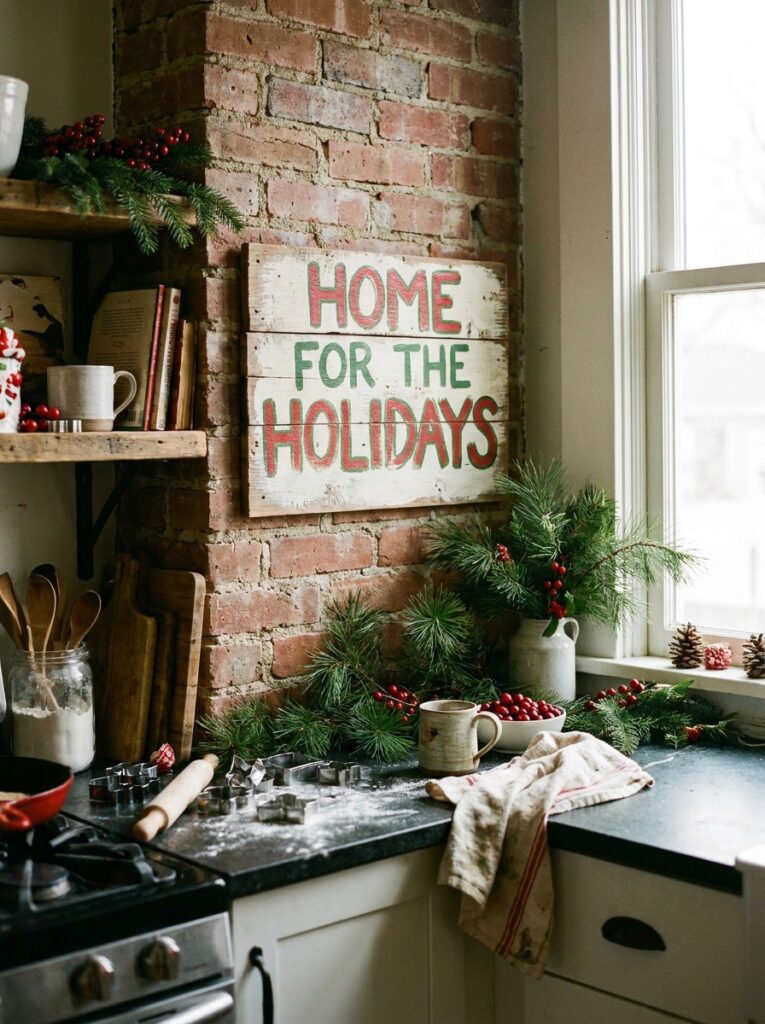 diy holiday decorations Painted wood kitchen sign