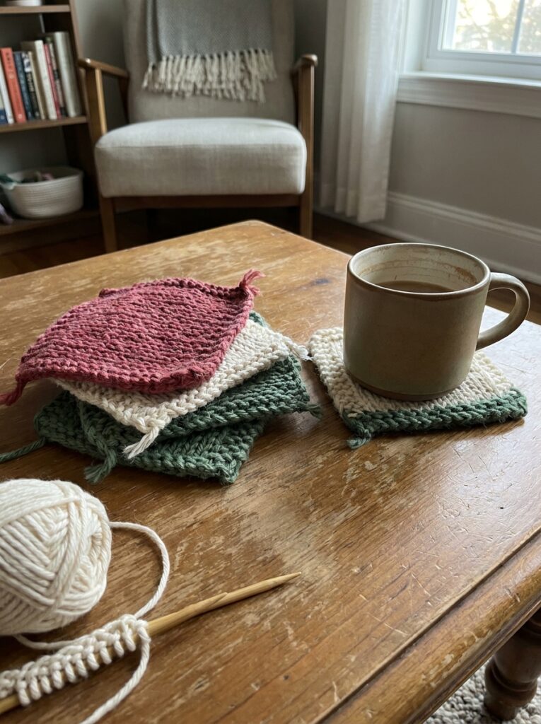 christmas craft ideas Knit Coaster Set