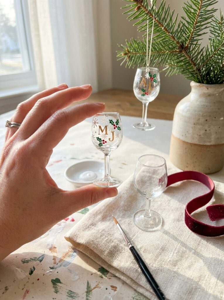 diy holiday crafts for adults Painted Wine Glass Ornaments