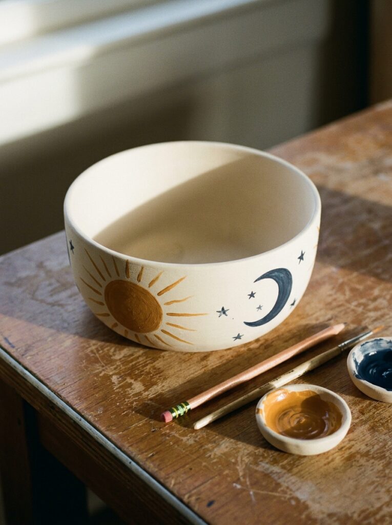 pottery bowl painting ideas Sun and moon