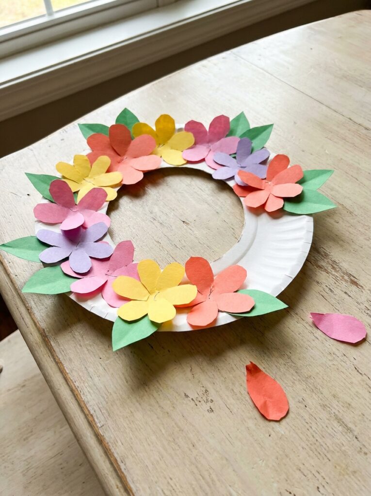 Seasonal Craft Ideas for Kids -Paper Plate Flower Wreath