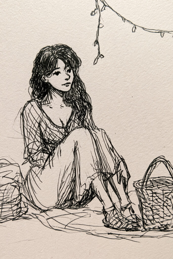 cozy girl aesthetic drawings - Picnic Under Fairy Lights