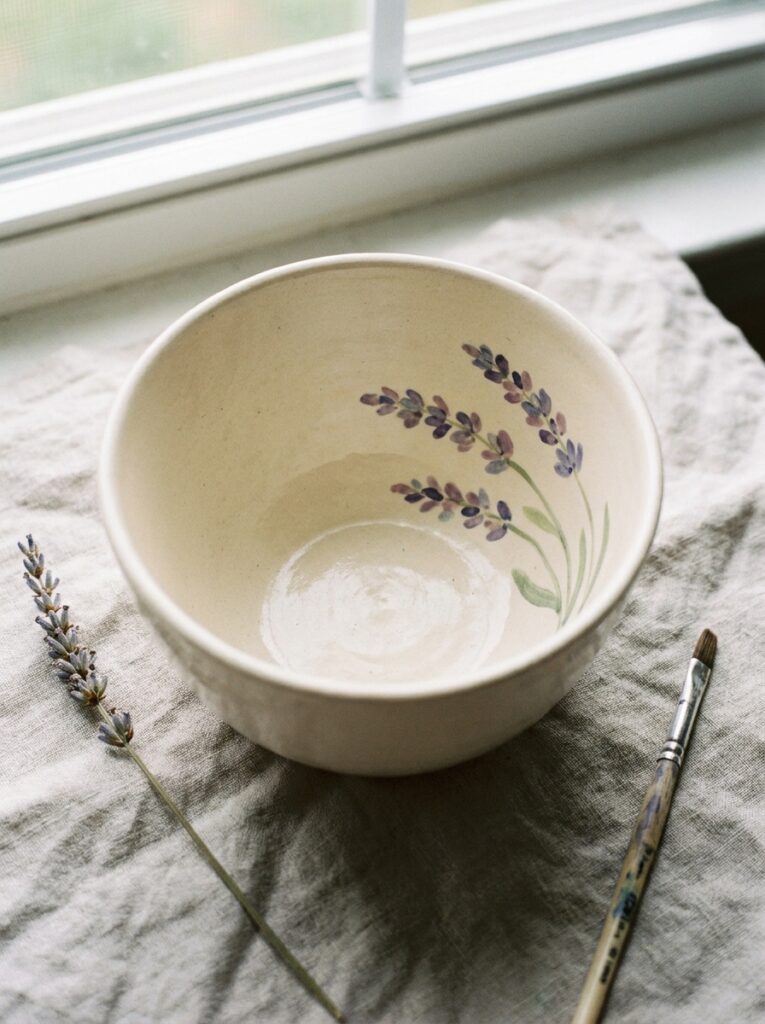 pottery bowl painting ideas Lavender sprig