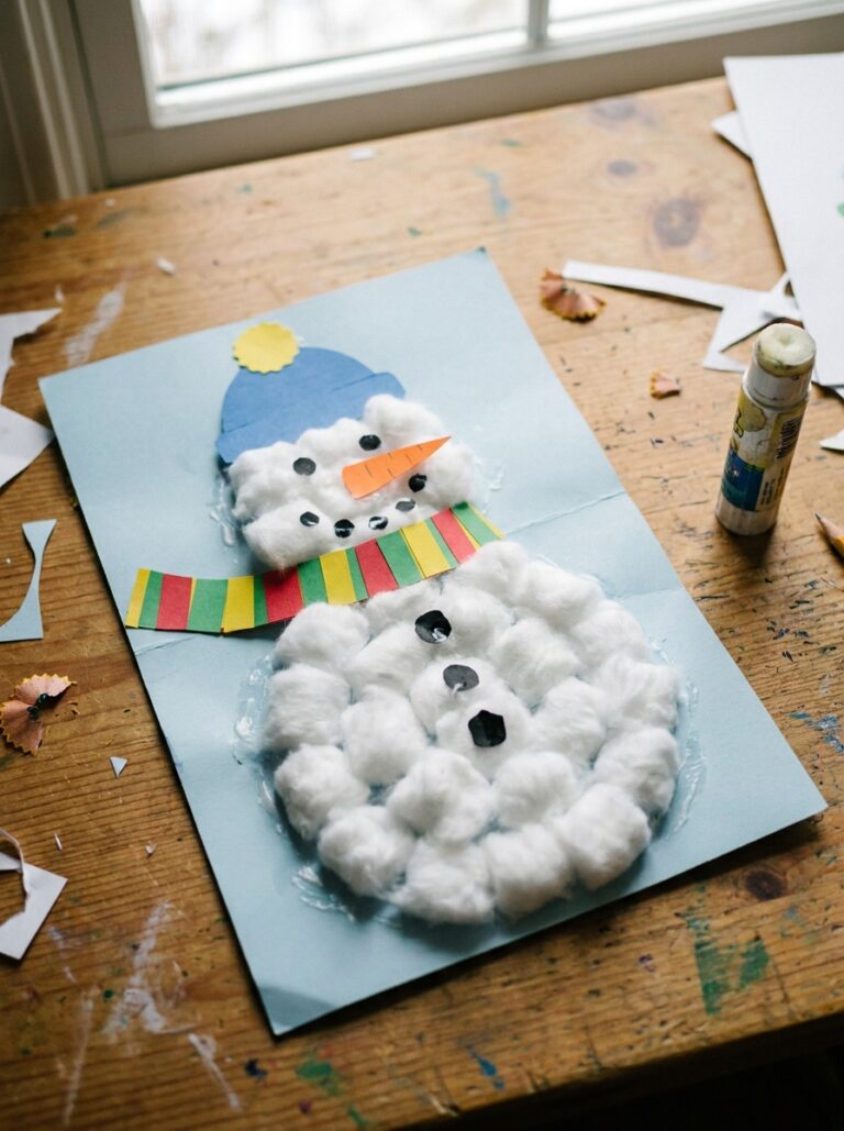 3. Cotton Ball Snowman