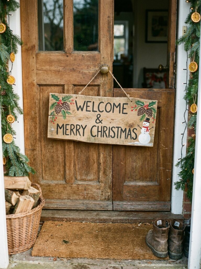 22. Wooden holiday door sign