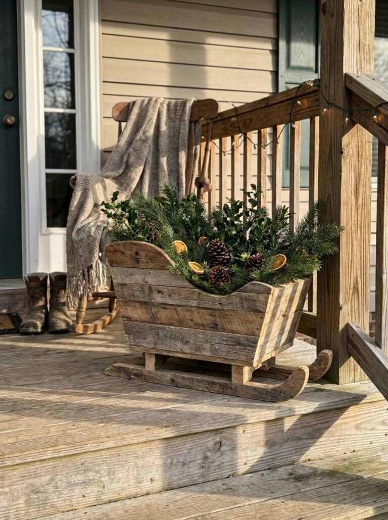 8. Wooden sleigh planter