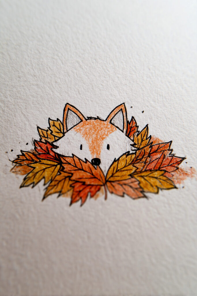 fall doodle ideas Woodland Fox in Leaves